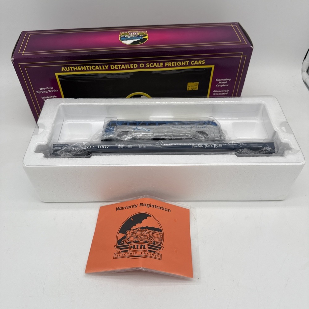 MTH Electric Trains Flatcar W/ Greyhound Die Cast Bus Original Box 20-98160